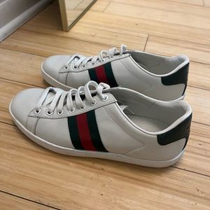 Gucci White and Green Ace Sneakers
